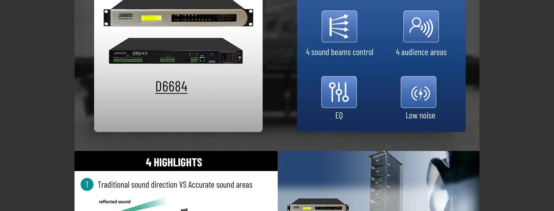 Procesador de audio de matriz profesional 4 en 8