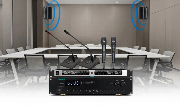 Solución de amplificador mezclador estéreo profesional de 2 canales para conferencia de audio MK2135