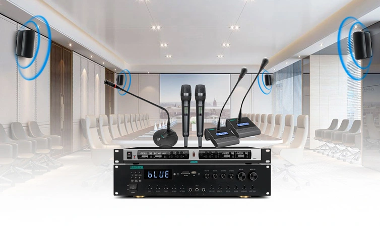 Solución de amplificador mezclador estéreo profesional de 4 canales para conferencia de audio MK4125