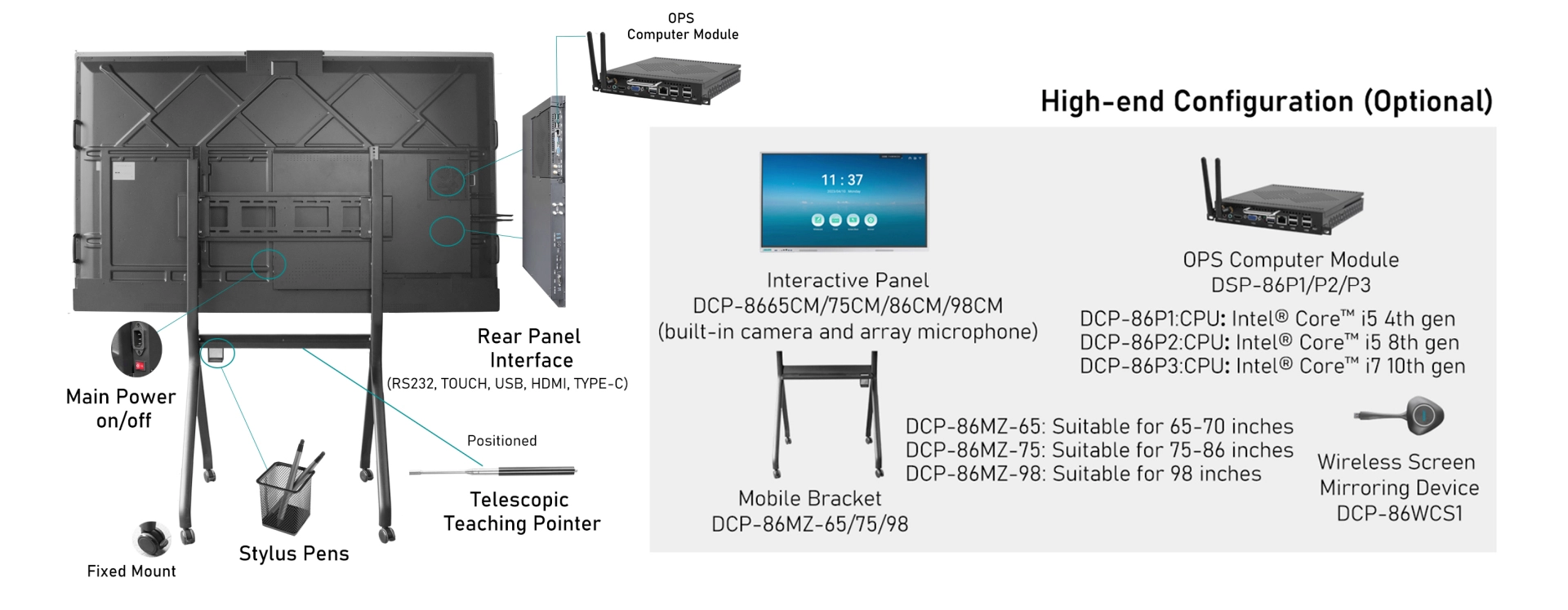 Soporte móvil para panel interactivo de 75-86 pulgadas