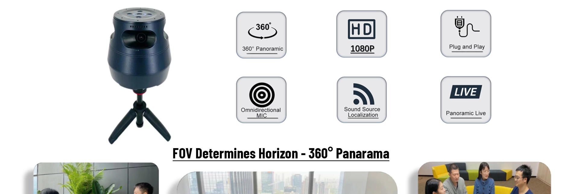 Cámara web de ubicación panorámica de fuente de sonido de 360 °