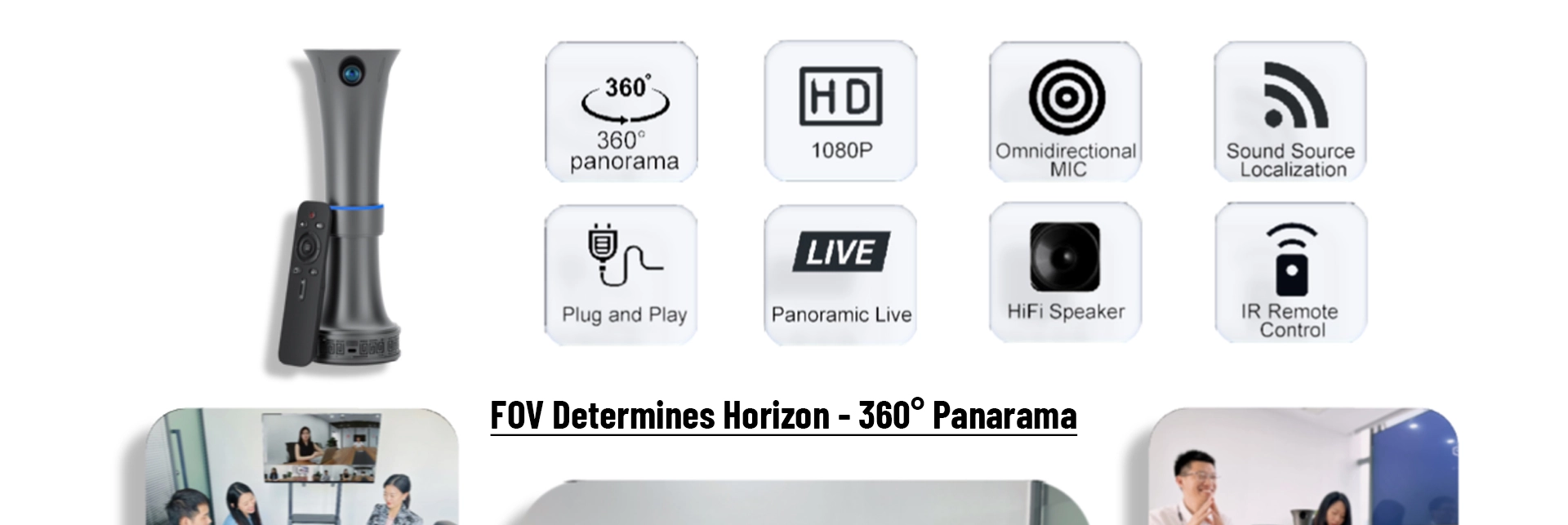 Cámara panorámica de videoconferencia de 360 grados con altavoz